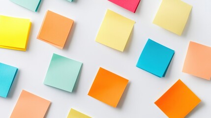 Leinwandbilder - Colorful sticky notes and paper tabs organized on a white desk background showcasing creativity and productivity at a workspace