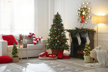 Poster - Cozy spacious room decorated for Christmas. Festive interior design