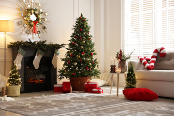 Poster - Cozy spacious room decorated for Christmas. Festive interior design