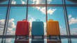 © Supakit - Colorful Suitcases and Bright Sky Visible Through Airport Terminal Windows