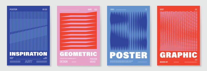 Aufkleber - Abstract line wave gradient poster background vector set. Cover template with vibrant perspective halftone, line wave in motion. Ideal design for social media, cover, banner, music, ads.