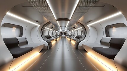 Leinwandbilder - A futuristic hyperloop pod interior featuring a sleek curved design with modern lighting and minimalistic seating for efficient high speed transportation