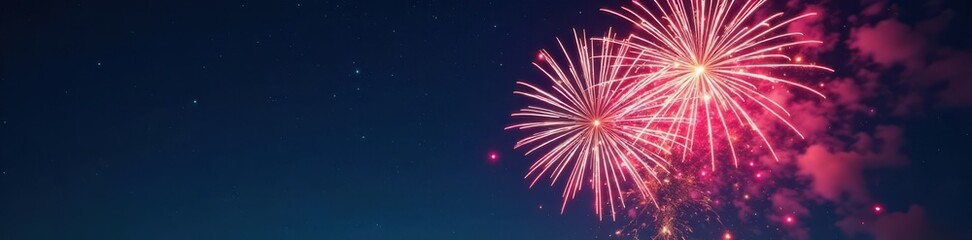 vibrant fireworks exploding in the night sky with colorful burst overlay, explosion, fireworks