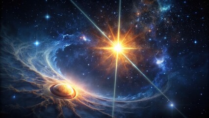 Wall Mural - celestial dance a planetary body orbits a radiant star within a vibrant nebula
