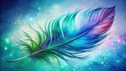 Wall Mural - a single glittering feather against a cosmic backdrop, a symbol of dreams and imagination