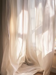 Aufkleber - Sunlight filtering through translucent curtains in a cozy minimal room creates a tranquil atmosphere during a peaceful afternoon