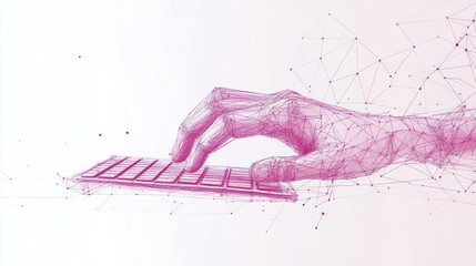 Abstract hand typing on keyboard, digital art