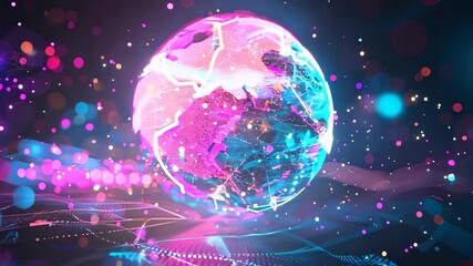 Wall Mural - this vibrant digital globe showcases a network of colorful connections and glowing effects, represen