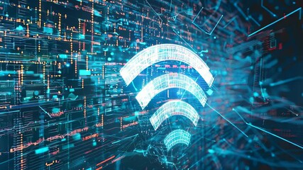 Wall Mural - this striking illustration represents a futuristic digital network with a wifi signal motif, showcas