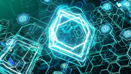 Wall Mural - this vibrant digital background features neon geometric shapes against a dark backdrop, perfect for 