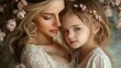 © ZpongXED - A tender moment between a mother and daughter surrounded by delicate flowers, capturing love and intimacy in a soft, warm light.