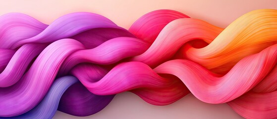 Wall Mural - Abstract intertwined shapes with gradient colors flowing from violet to orange on a light background
