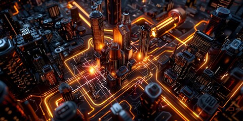 In the background, the ai-generated template features an illustration of a building on top of a motherboard.