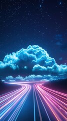 Wall Mural - Night Sky with Star Trails and Clouds
