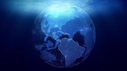 Wall Mural - loop digital technology earth planet globe rotation on blue background.