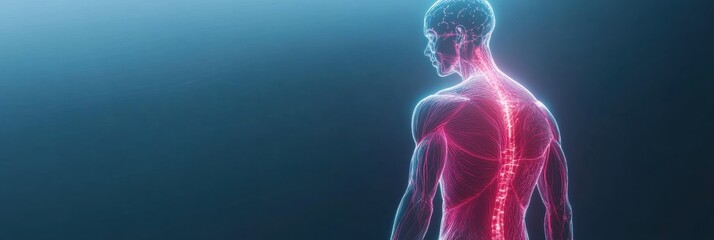 Aufkleber - Futuristic anatomical visualization of a translucent human silhouette with a glowing muscle system