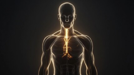 Aufkleber - Futuristic human silhouette with glowing muscle system showcasing anatomical visualization in dark background