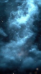 Wall Mural - ethereal cosmic cloud of light blue blends into darkness, sprinkled with gold dust. celestial backdr