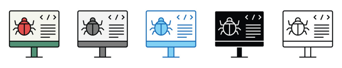 Debugging Icons Set – Editable Vector Icons in Multiple Styles