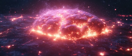 Wall Mural - hot, cosmic formation radiates. glowing clusters rise above a dark, stellar terrain, ethereal