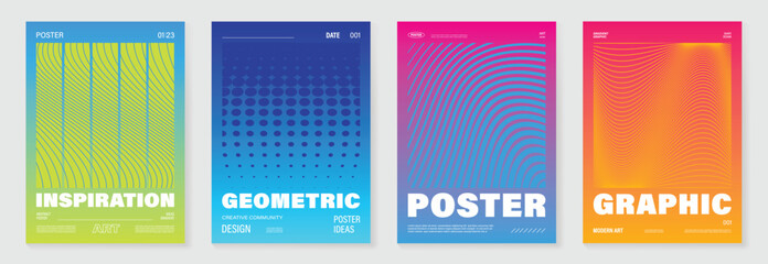 Aufkleber - Modern gradient poster background vector set.Cover template with vibrant perspective geometric prism shapes in motion. Ideal design for social media, cover, banner, flyer.
