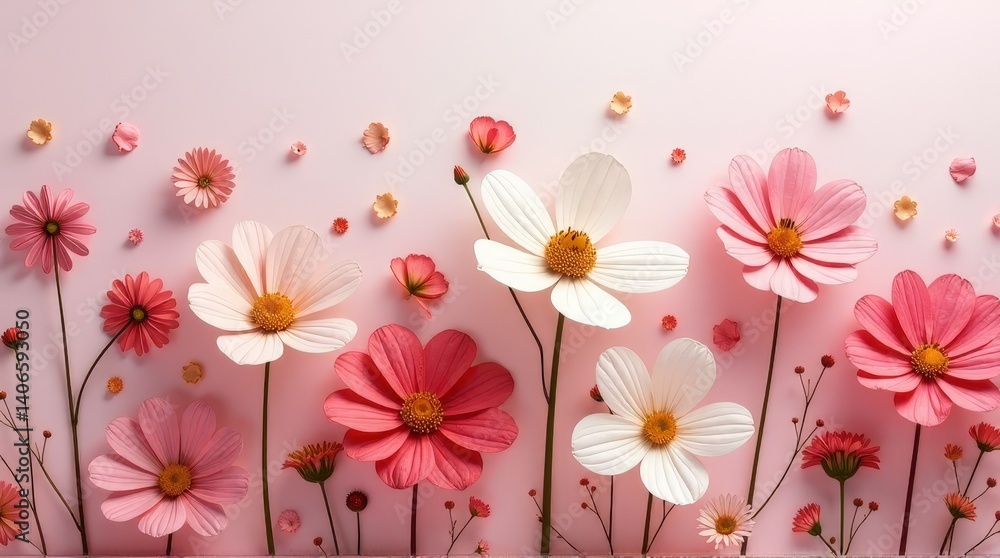 Beautiful pink and white daisy blooms on pastel background. trending ...