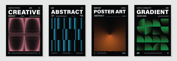Aufkleber - Modern gradient poster background vector set.Cover template with vibrant perspective geometric prism shapes in motion. Ideal design for social media, cover, banner, flyer.