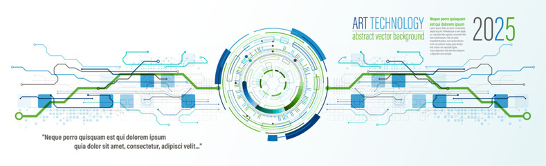 Aufkleber - Abstraction on the theme of tech circles. Scientific and technological background.  The layout of the text placement is shown.