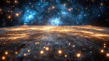 Wall Mural - a glowing, textured orb with sparkling lights, set against a backdrop of blue nebula