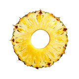 Fresh juicy pineapple slice isolated on transparent background. Cut out image of fruit slice.