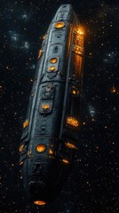 Wall Mural - metallic sci-fi space vessel with illuminated portholes traversing a galaxy amidst twinkling stars