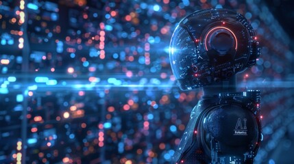 Wall Mural - robot silhouette subtly integrated into its design, against a tech-inspired background