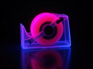 Wall Mural - neon pink and purple tape dispenser with a black handle. the tape dispenser is in a clear case