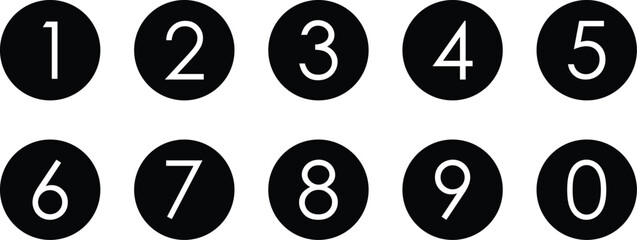 Poster - simple bullet point number icon set of 0-9. number in dark round circle vector illustration.