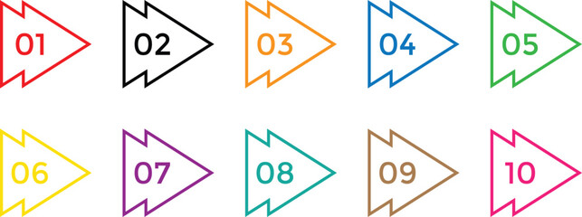 Poster - set of coloring bullet point number icon set of 01-10. vector illustration.