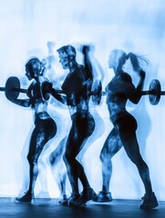 Poster - Dynamic silhouettes of individuals engaging in fitness activities with motion blur effect during a workout session