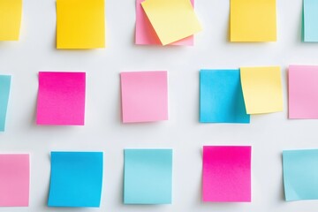 Poster - Colorful sticky notes arranged on a clean white desk creating an organized workspace for planning and brainstorming ideas