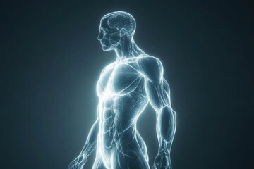 Aufkleber - Futuristic human silhouette with glowing muscle system in anatomical visualization