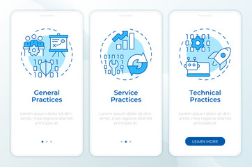 Wall Mural - itil practices blue onboarding mobile app screen. different methodologies. walkthrough 3 steps edita