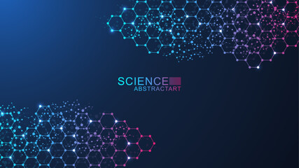 Wall Mural - health care abstract background with hexagons, lines and dots. medical innovation banner template co