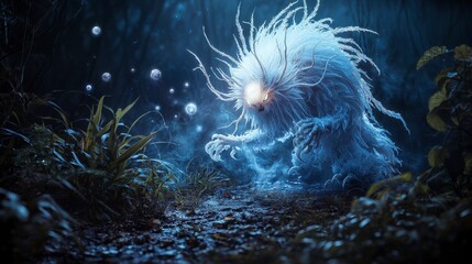 Poster - A gentle baku creature in a tranquil moonlit garden nature fantasy nighttime fantasy world