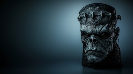 Poster - Frankenstein monster sculpture display art exhibition 3d model environment dark ambiance close-up viewpoint