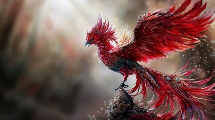 Poster - Majestic red phoenix soars mythical realm digital art enchanting atmosphere dynamic perspective fantasy concept