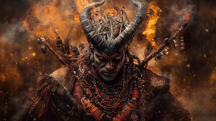 Aufkleber - Epic battle of fire and fury mythical warrior in fiery landscape fantasy art dramatic environment intense viewpoint
