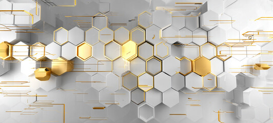 Wall Mural - abstract white background with hexagon shape and digital technology concept white background