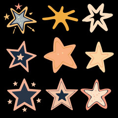 Wall Mural - cute pastel stars cartoon collection. star vector icons. and set of stars, isolated on transparent b