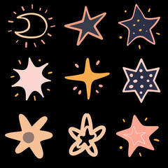 Wall Mural - cute pastel stars cartoon collection. star vector icons. and set of stars, isolated on transparent b