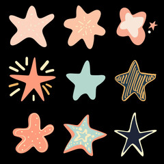 Wall Mural - cute pastel stars cartoon collection. star vector icons. and set of stars, isolated on transparent b