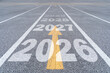 © jittawit.21 - New year 2025 or straight forward concept. Text 2026, 2027, 2028, 2029 written on the road.