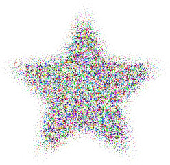 Wall Mural - abstract colorful stipple gradient halftone star, dotted textures of holographic color. geometric no